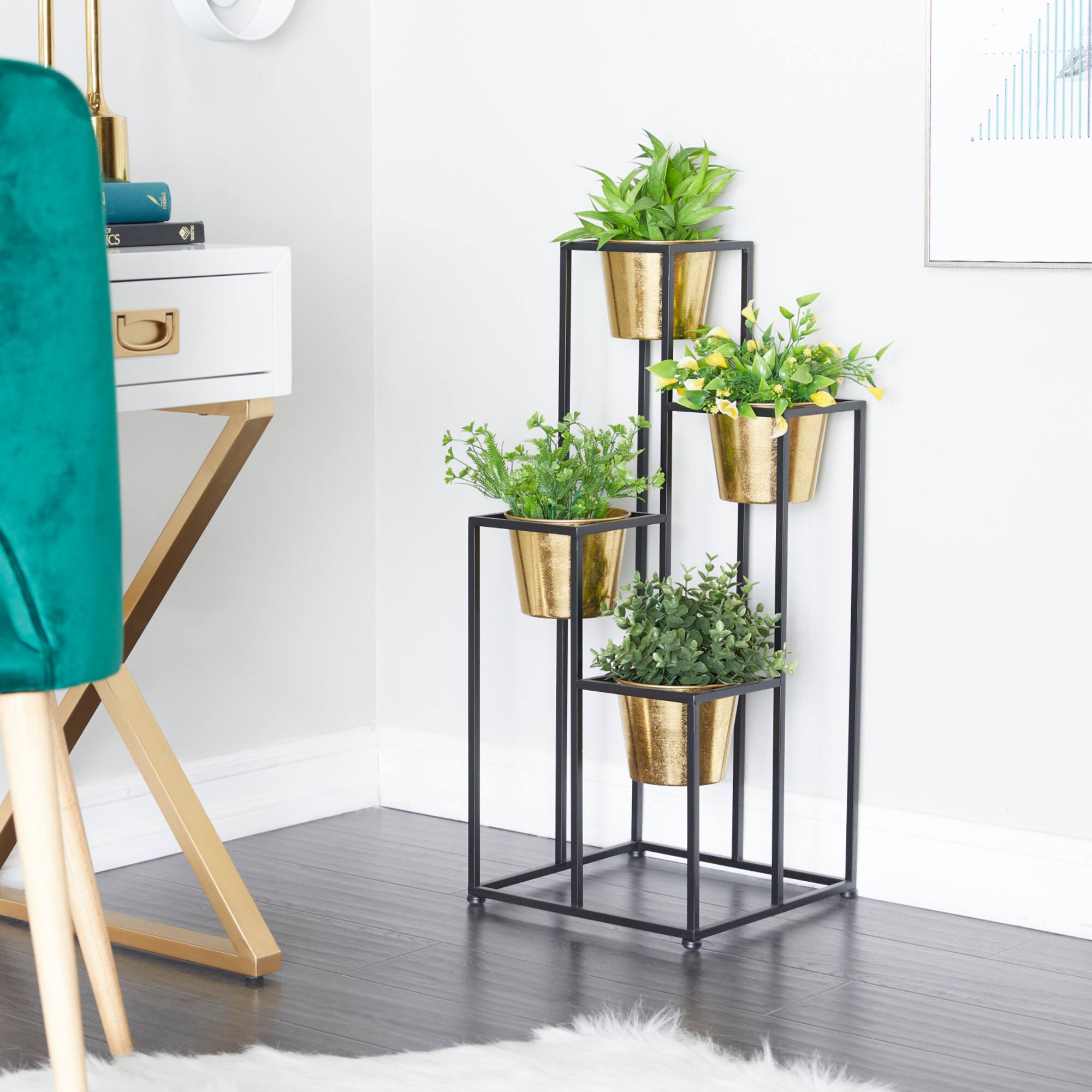 Black Metal Glam Planter, 13" x 13" x 13"